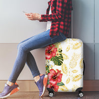 Hawaii Discoverers Day Luggage Cover Tropical Hibiscus Glitter White LT05 - Polynesian Pride