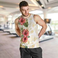 Hawaii Discoverers Day Men Tank Top Tropical Hibiscus Glitter White LT05 White - Polynesian Pride