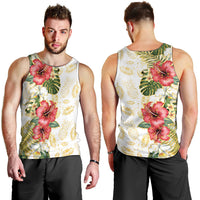 Hawaii Discoverers Day Men Tank Top Tropical Hibiscus Glitter White LT05 - Polynesian Pride