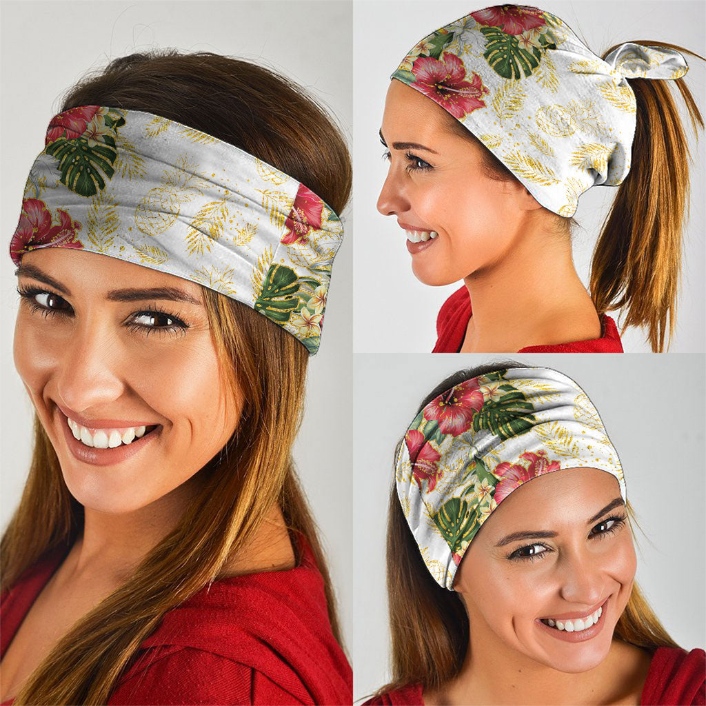 Hawaii Discoverers Day Neck Gaiter Tropical Hibiscus Glitter White LT05 - Polynesian Pride