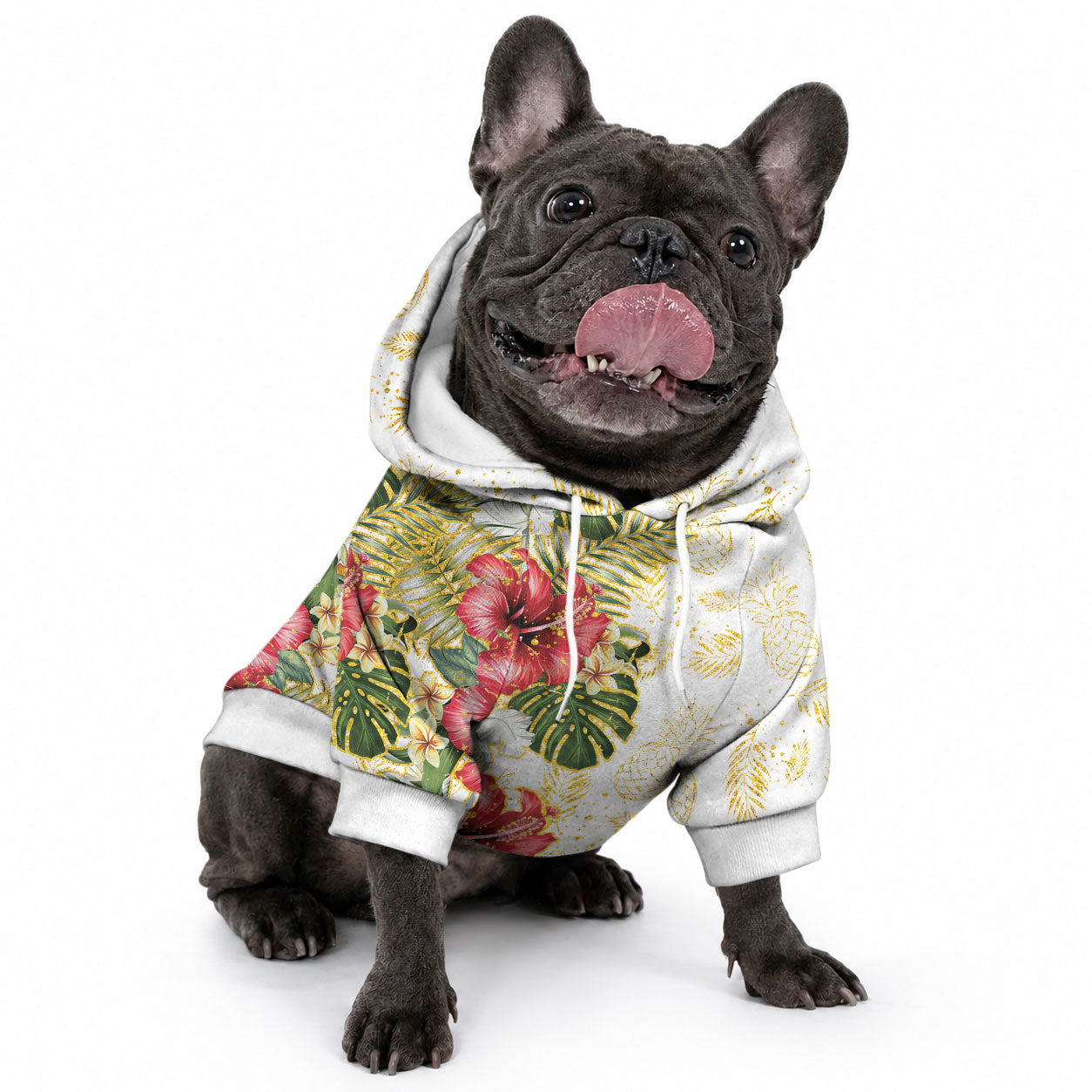 Hawaii Discoverers Day Pet Hoodie Tropical Hibiscus Glitter White LT05 - Polynesian Pride