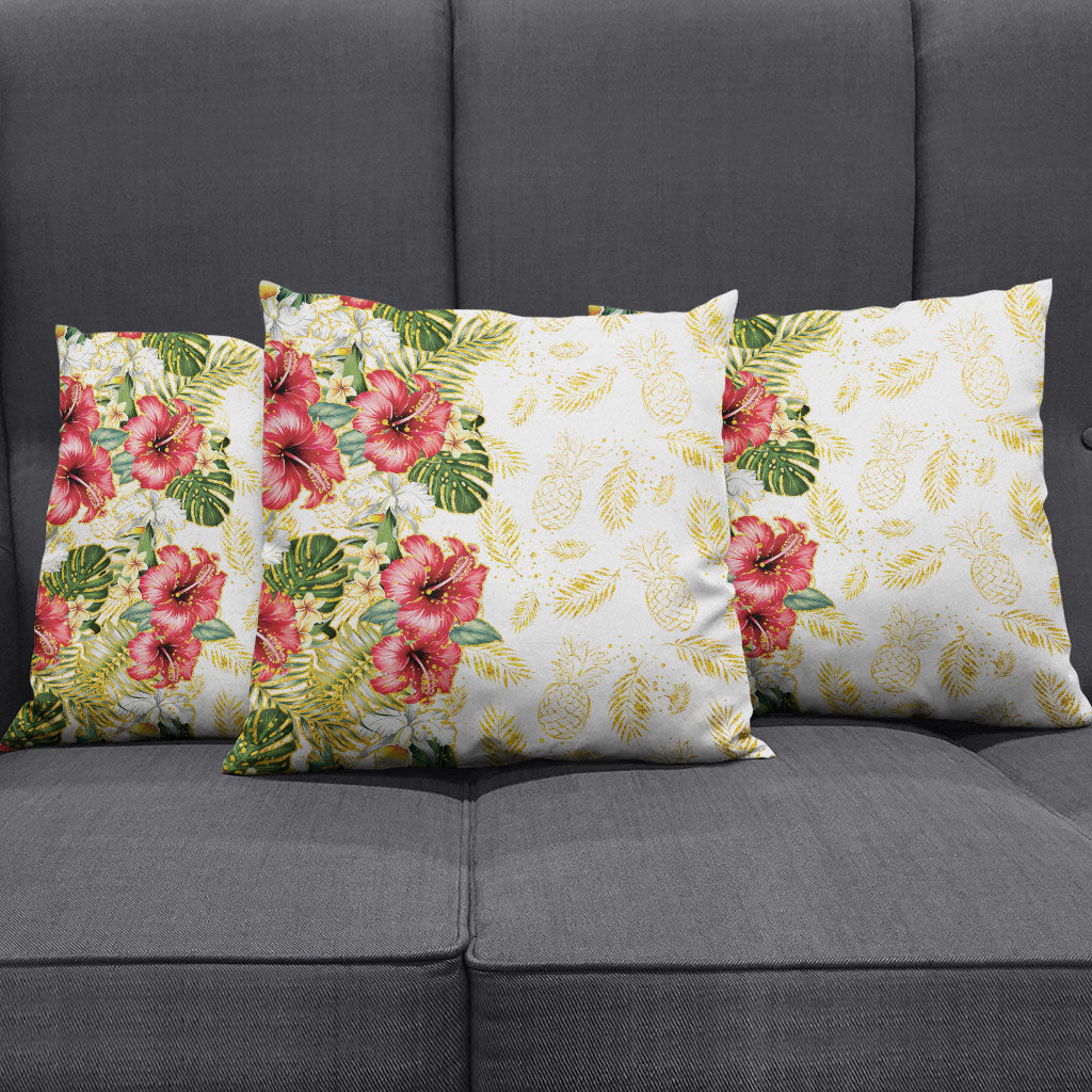 Hawaii Discoverers Day Pillow Cover Tropical Hibiscus Glitter White LT05 - Polynesian Pride