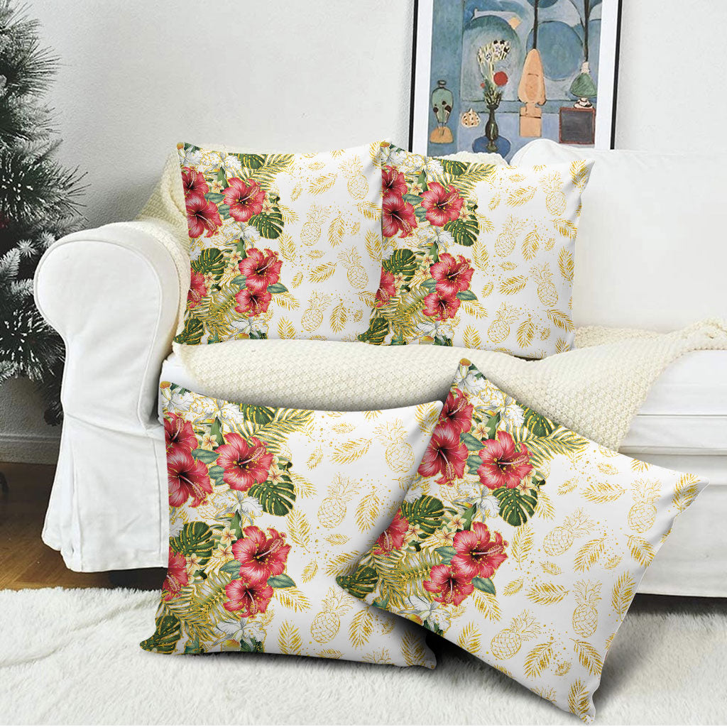 Hawaii Discoverers Day Pillow Cover Tropical Hibiscus Glitter White LT05 - Polynesian Pride