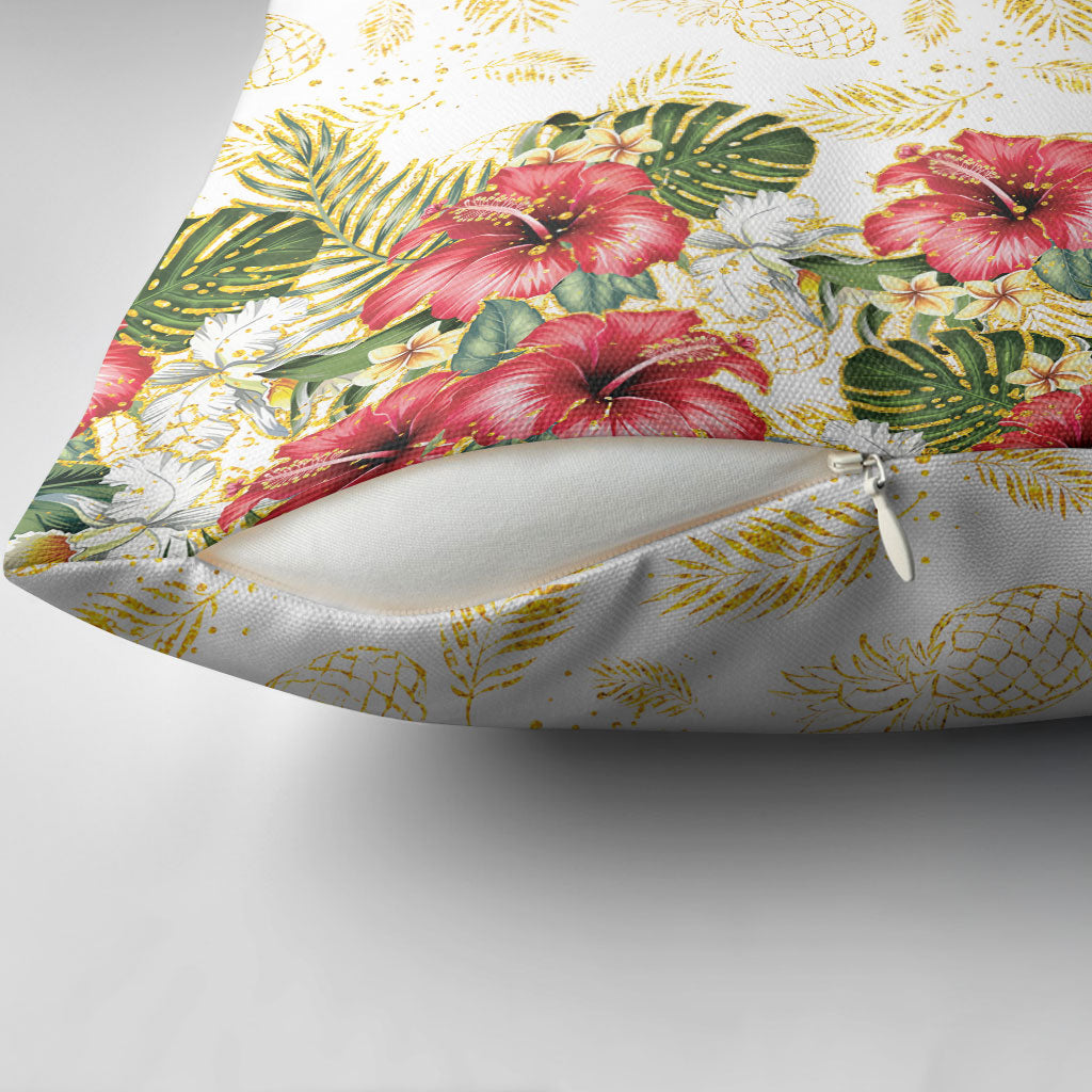 Hawaii Discoverers Day Pillow Cover Tropical Hibiscus Glitter White LT05 - Polynesian Pride
