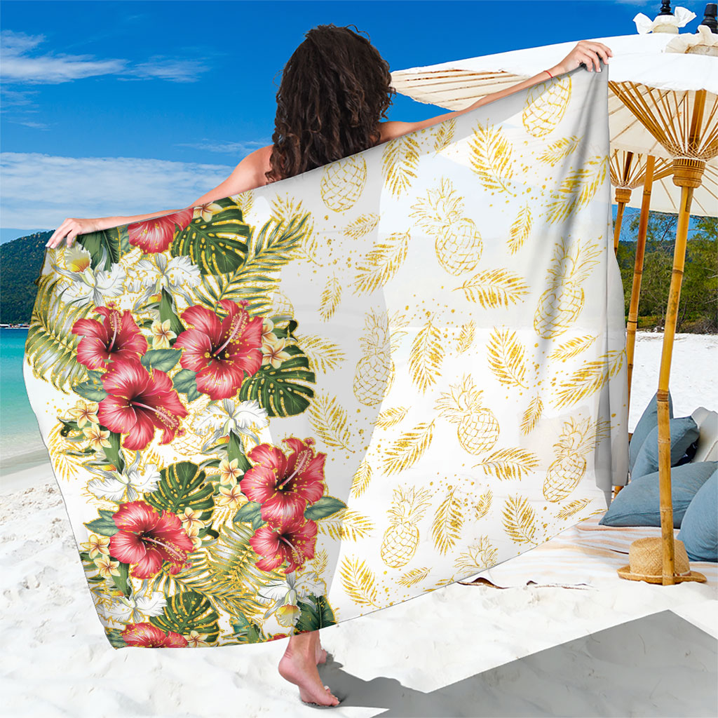 Hawaii Discoverers Day Sarong Tropical Hibiscus Glitter White LT05 One Size 44 x 66 inches White - Polynesian Pride