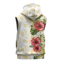 Hawaii Discoverers Day Sleeveless Hoodie Tropical Hibiscus Glitter White LT05 - Polynesian Pride