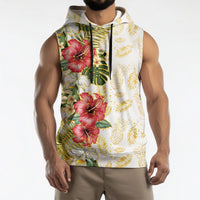 Hawaii Discoverers Day Sleeveless Hoodie Tropical Hibiscus Glitter White LT05 - Polynesian Pride