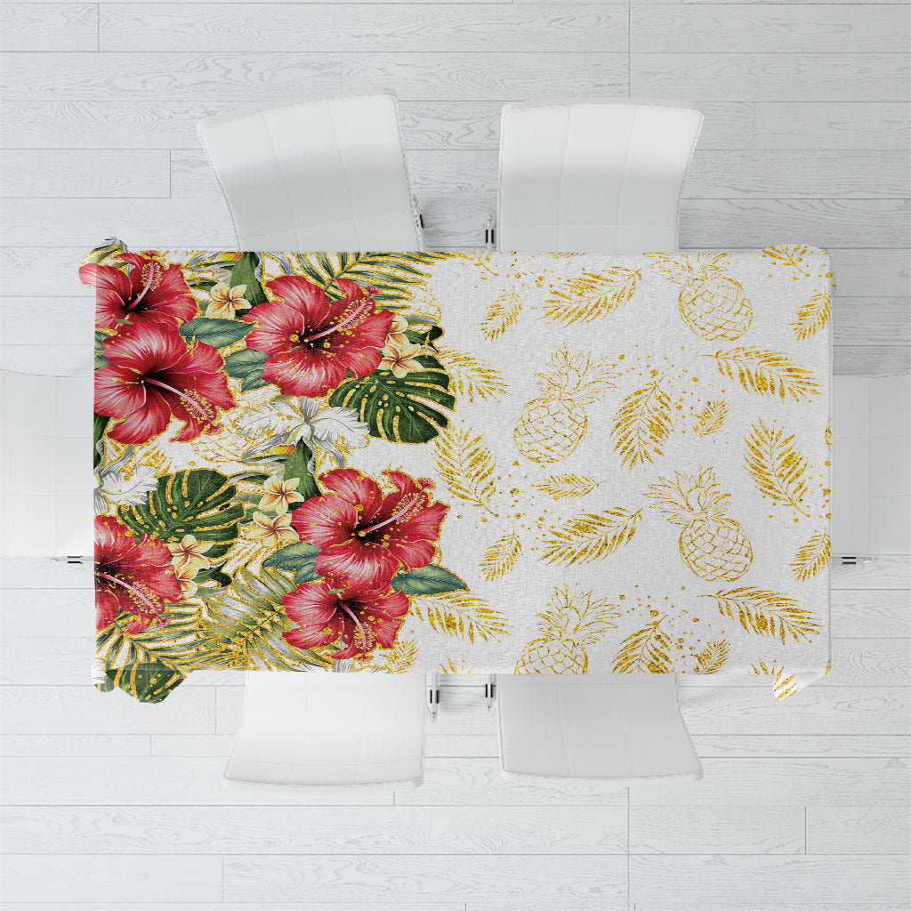 Hawaii Discoverers Day Tablecloth Tropical Hibiscus Glitter White LT05 White - Polynesian Pride