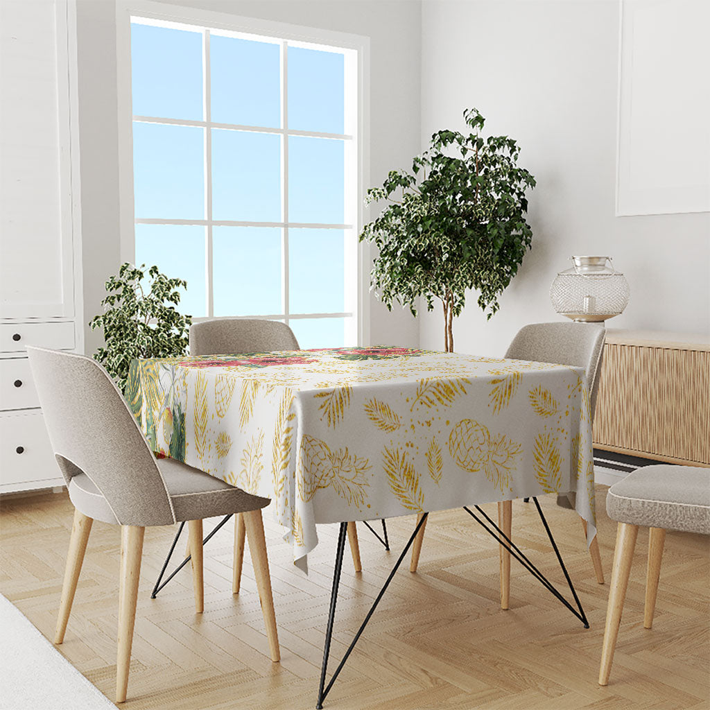 Hawaii Discoverers Day Tablecloth Tropical Hibiscus Glitter White