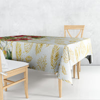 Hawaii Discoverers Day Tablecloth Tropical Hibiscus Glitter White