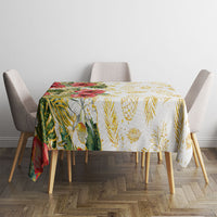 Hawaii Discoverers Day Tablecloth Tropical Hibiscus Glitter White