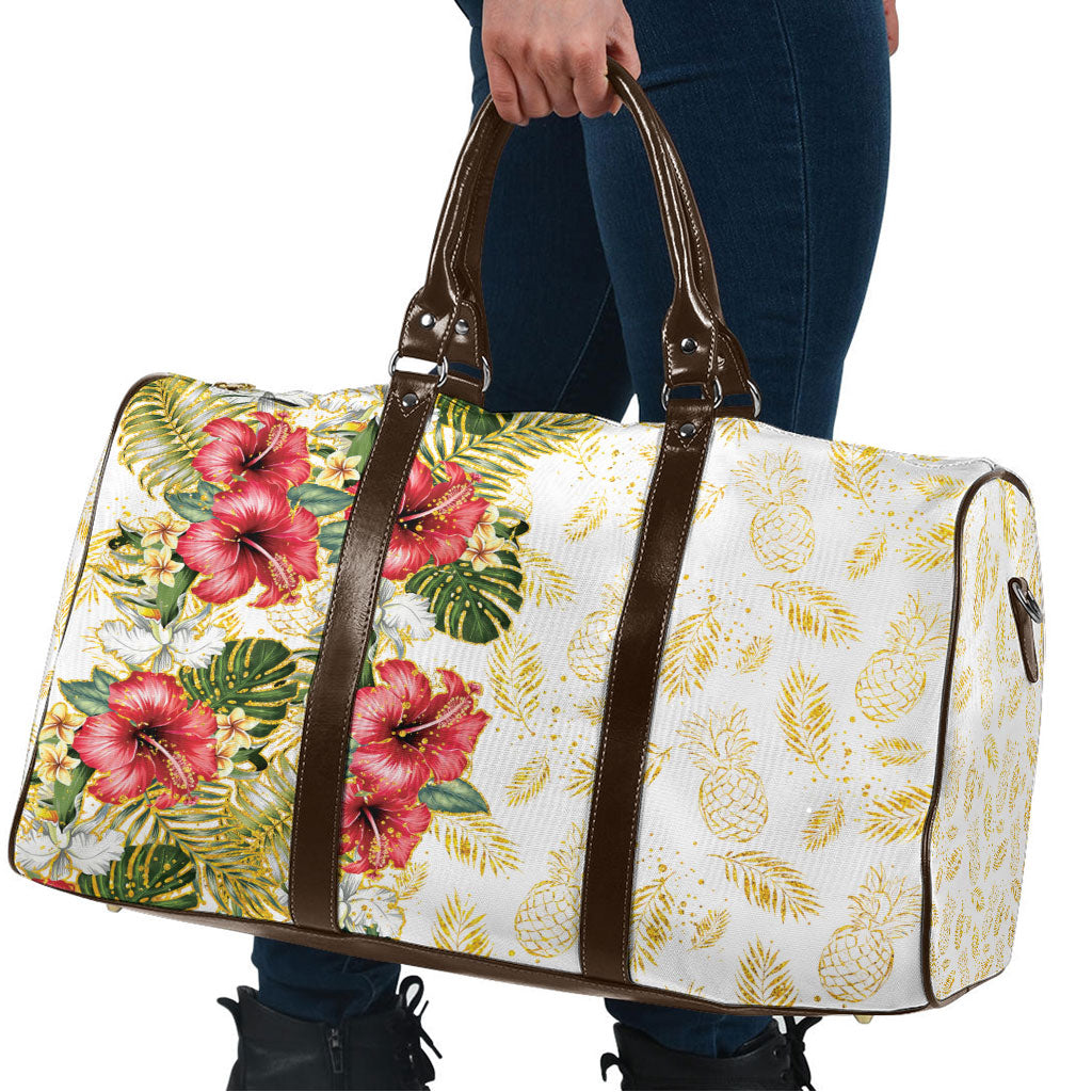 Hawaii Discoverers Day Travel Bag Tropical Hibiscus Glitter White
