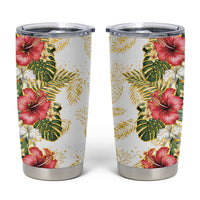 Hawaii Discoverers Day Tumbler Cup Tropical Hibiscus Glitter White