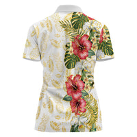 Hawaii Discoverers Day Women Polo Shirt Tropical Hibiscus Glitter White LT05 - Polynesian Pride