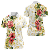 Hawaii Discoverers Day Women Polo Shirt Tropical Hibiscus Glitter White LT05 - Polynesian Pride