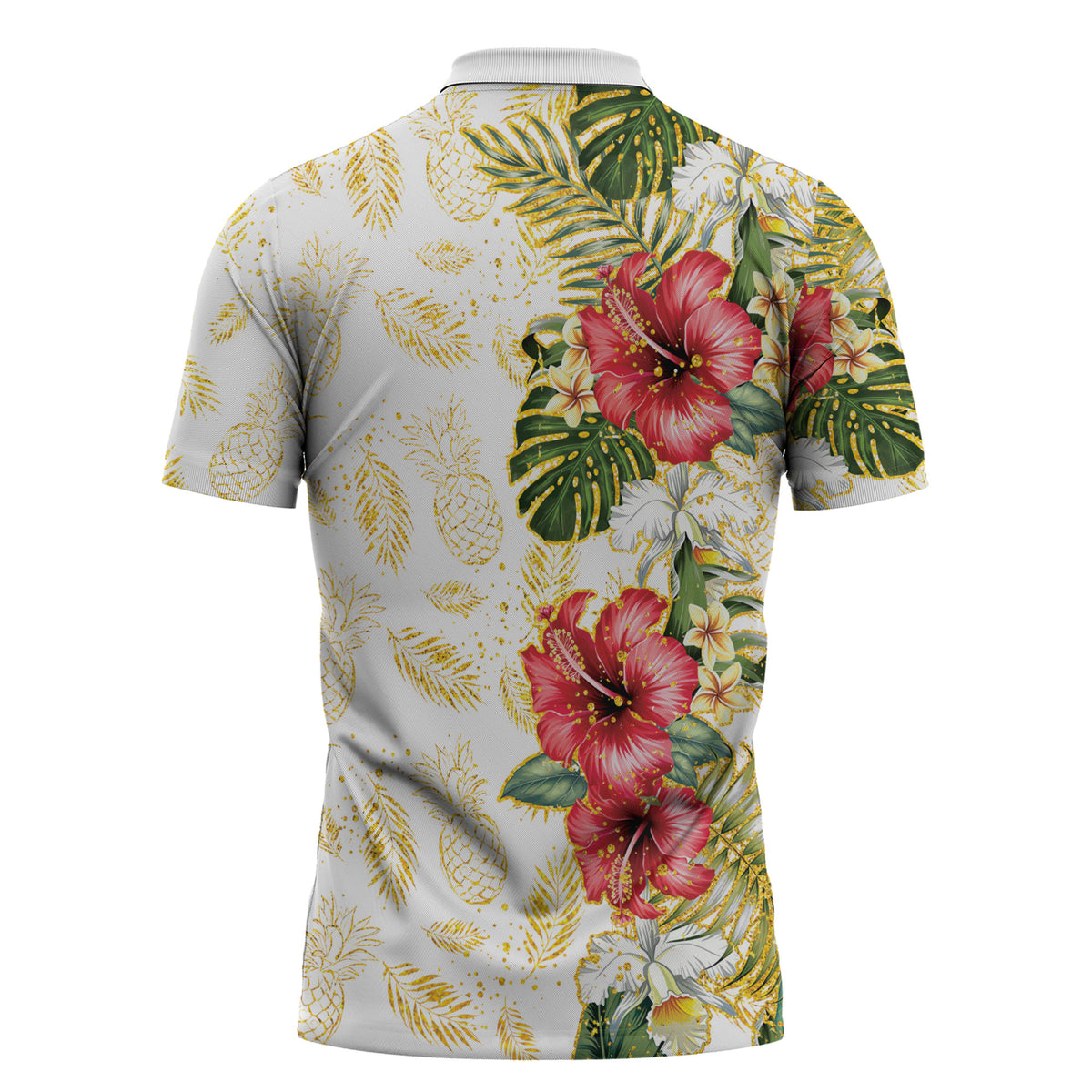 Hawaii Discoverers Day Zipper Polo Shirt Tropical Hibiscus Glitter White LT05 - Polynesian Pride