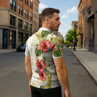 Hawaii Discoverers Day Zipper Polo Shirt Tropical Hibiscus Glitter White LT05 - Polynesian Pride