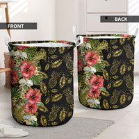 Hawaii Discoverers Day Laundry Basket Tropical Hibiscus Glitter Black LT05 - Polynesian Pride