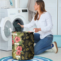 Hawaii Discoverers Day Laundry Basket Tropical Hibiscus Glitter Black LT05 - Polynesian Pride