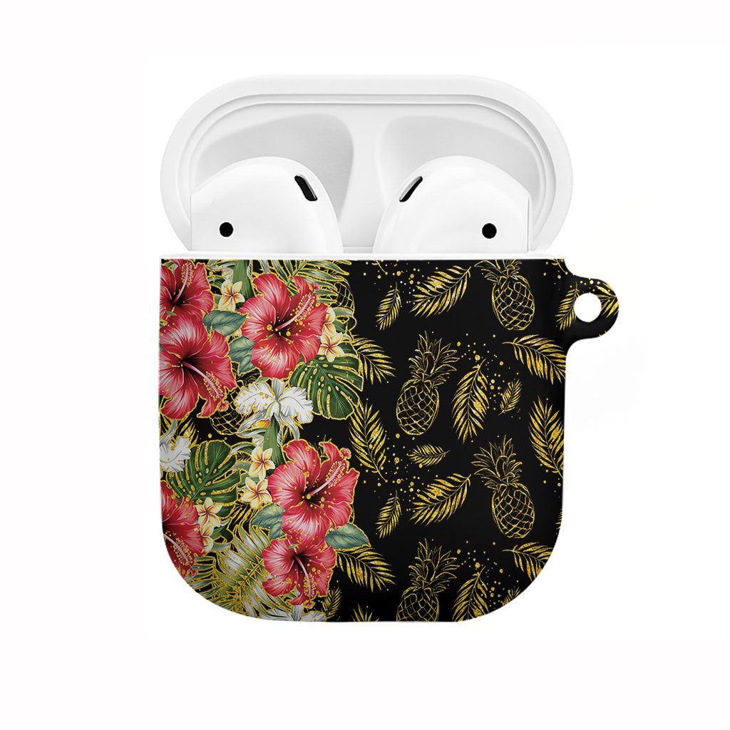 Hawaii Discoverers Day AirPods Case Tropical Hibiscus Glitter Black LT05 Black - Polynesian Pride
