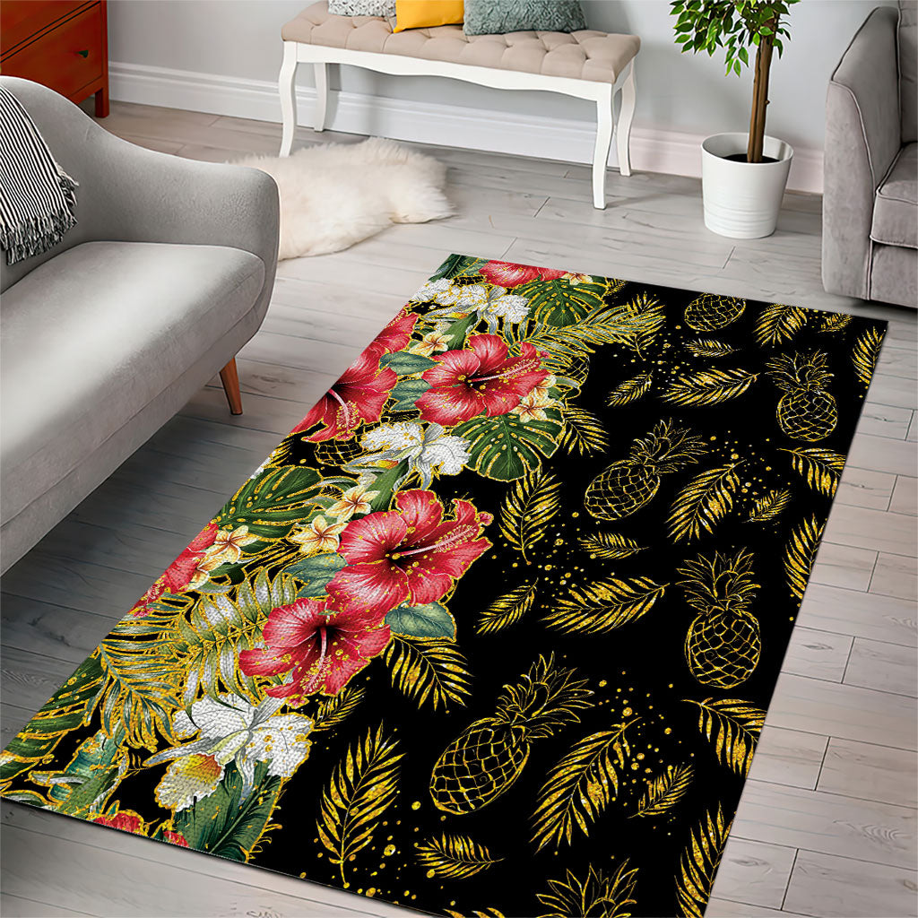 Hawaii Discoverers Day Area Rug Tropical Hibiscus Glitter Black LT05 - Polynesian Pride