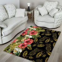 Hawaii Discoverers Day Area Rug Tropical Hibiscus Glitter Black LT05 - Polynesian Pride