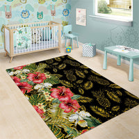 Hawaii Discoverers Day Area Rug Tropical Hibiscus Glitter Black LT05 - Polynesian Pride