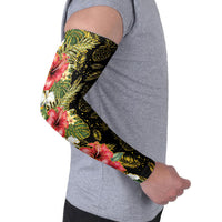 Hawaii Discoverers Day Arm Sleeves Tropical Hibiscus Glitter Black LT05 - Polynesian Pride
