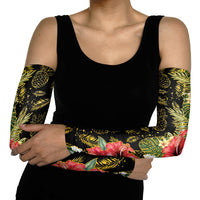 Hawaii Discoverers Day Arm Sleeves Tropical Hibiscus Glitter Black LT05 - Polynesian Pride