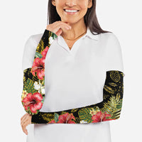 Hawaii Discoverers Day Arm Sleeves Tropical Hibiscus Glitter Black LT05 - Polynesian Pride