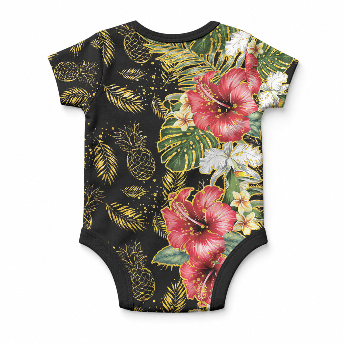 Hawaii Discoverers Day Baby Onesie Tropical Hibiscus Glitter Black LT05 - Polynesian Pride