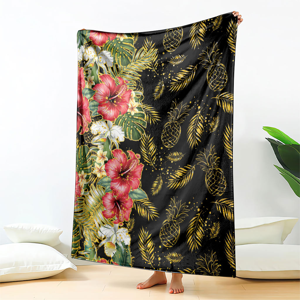 Hawaii Discoverers Day Blanket Tropical Hibiscus Glitter Black