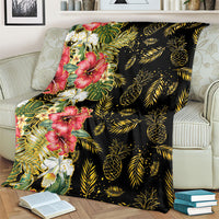 Hawaii Discoverers Day Blanket Tropical Hibiscus Glitter Black