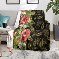 Hawaii Discoverers Day Blanket Tropical Hibiscus Glitter Black