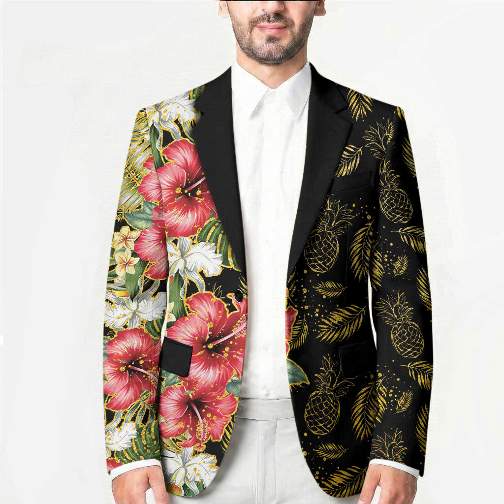 Hawaii Discoverers Day Blazer Tropical Hibiscus Glitter Black