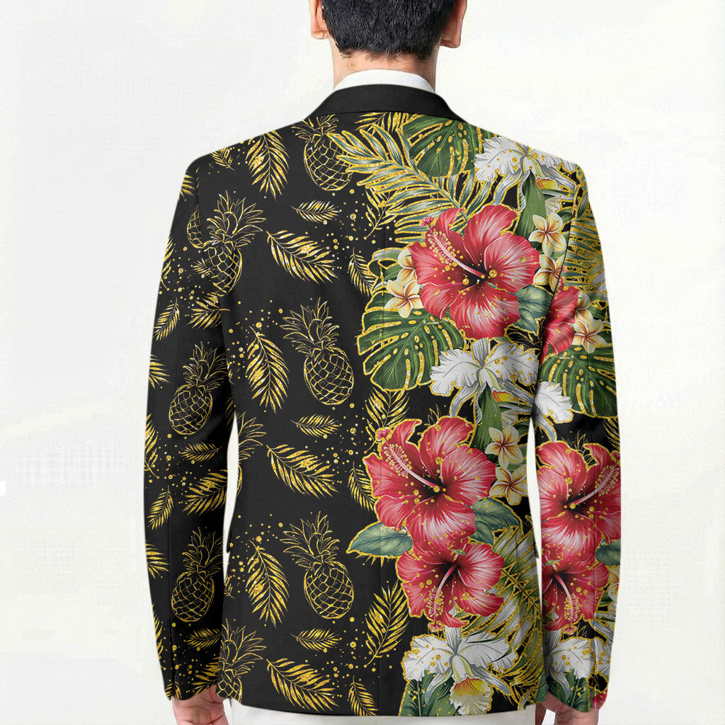 Hawaii Discoverers Day Blazer Tropical Hibiscus Glitter Black
