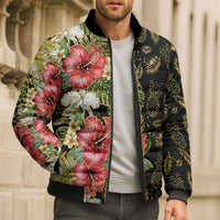 Hawaii Discoverers Day Bomber Puffer Jacket Tropical Hibiscus Glitter Black LT05 - Polynesian Pride