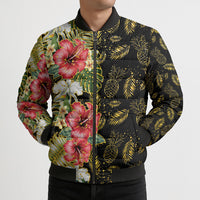 Hawaii Discoverers Day Bomber Puffer Jacket Tropical Hibiscus Glitter Black LT05 - Polynesian Pride