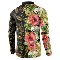 Hawaii Discoverers Day Button Sweatshirt Tropical Hibiscus Glitter Black