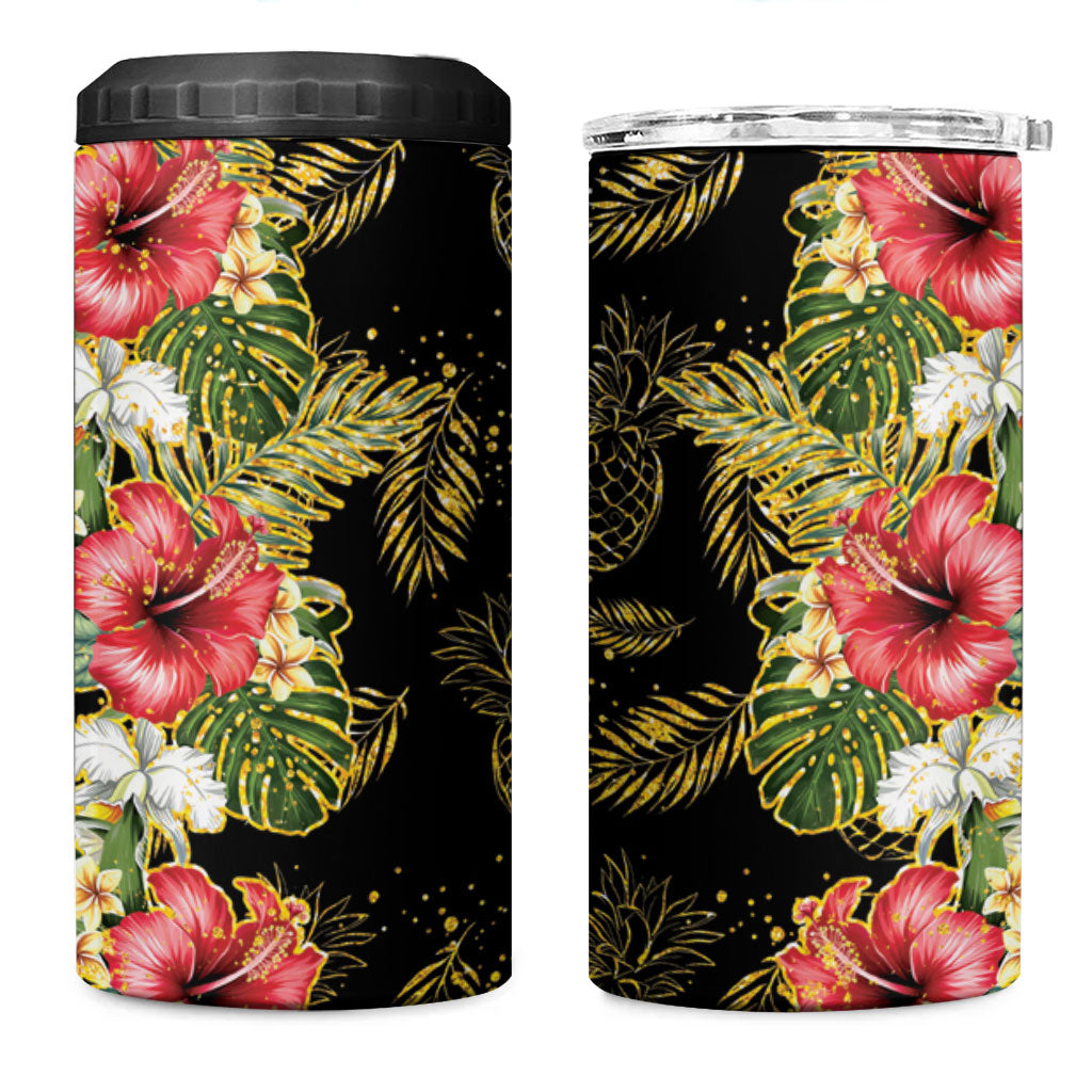 Hawaii Discoverers Day 4 in 1 Can Cooler Tumbler Tropical Hibiscus Glitter Black LT05 One Size: 16 oz Black - Polynesian Pride