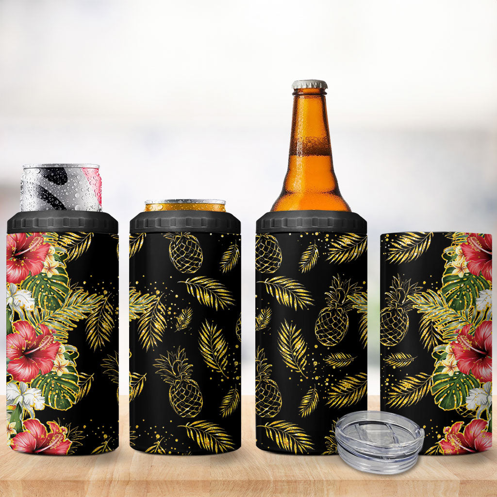 Hawaii Discoverers Day 4 in 1 Can Cooler Tumbler Tropical Hibiscus Glitter Black LT05 - Polynesian Pride
