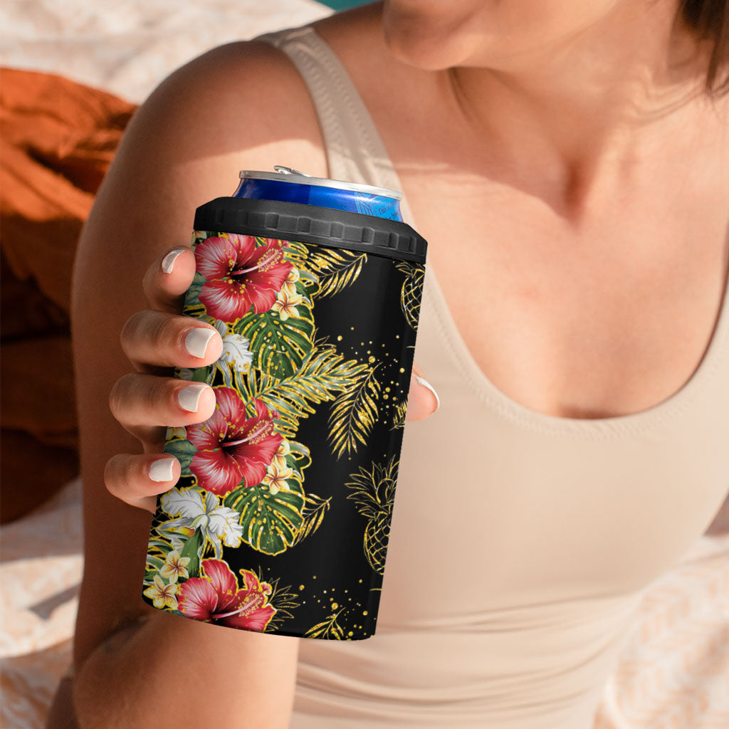 Hawaii Discoverers Day 4 in 1 Can Cooler Tumbler Tropical Hibiscus Glitter Black LT05 - Polynesian Pride