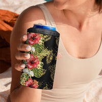 Hawaii Discoverers Day 4 in 1 Can Cooler Tumbler Tropical Hibiscus Glitter Black LT05 - Polynesian Pride