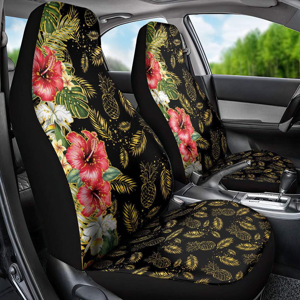 Hawaii Discoverers Day Car Seat Cover Tropical Hibiscus Glitter Black LT05 - Polynesian Pride
