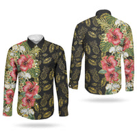 Hawaii Discoverers Day Couples Matching Summer Maxi Dress and Long Sleeve Button Shirt Tropical Hibiscus Glitter Black LT05 - Polynesian Pride