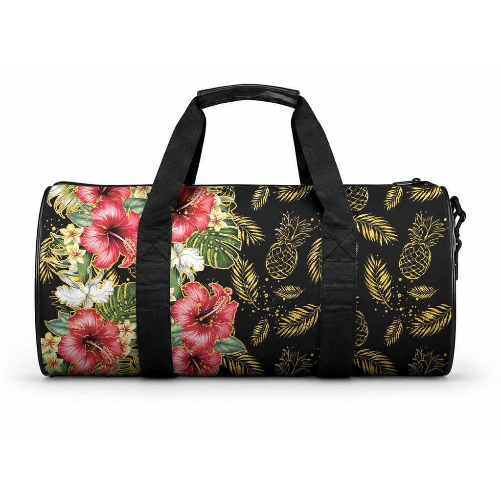 Hawaii Discoverers Day Duffle Bag Tropical Hibiscus Glitter Black LT05 One size Black - Polynesian Pride