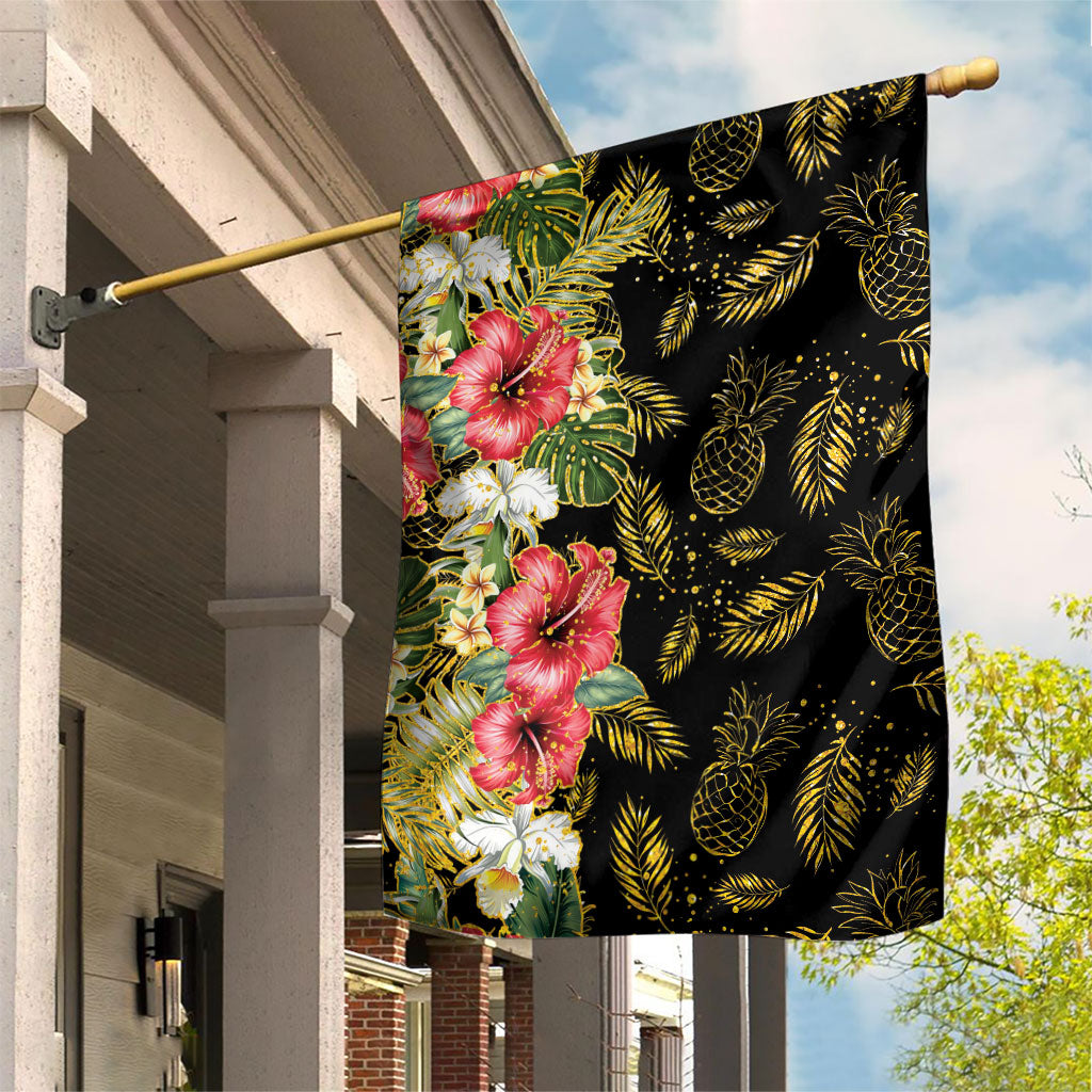 Hawaii Discoverers Day Garden Flag Tropical Hibiscus Glitter Black LT05 House Flag Black - Polynesian Pride