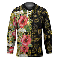 Hawaii Discoverers Day Hockey Jersey Tropical Hibiscus Glitter Black LT05 Unisex Black - Polynesian Pride