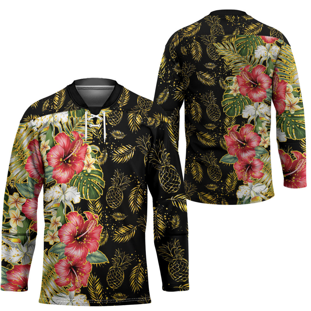 Hawaii Discoverers Day Hockey Jersey Tropical Hibiscus Glitter Black LT05 - Polynesian Pride