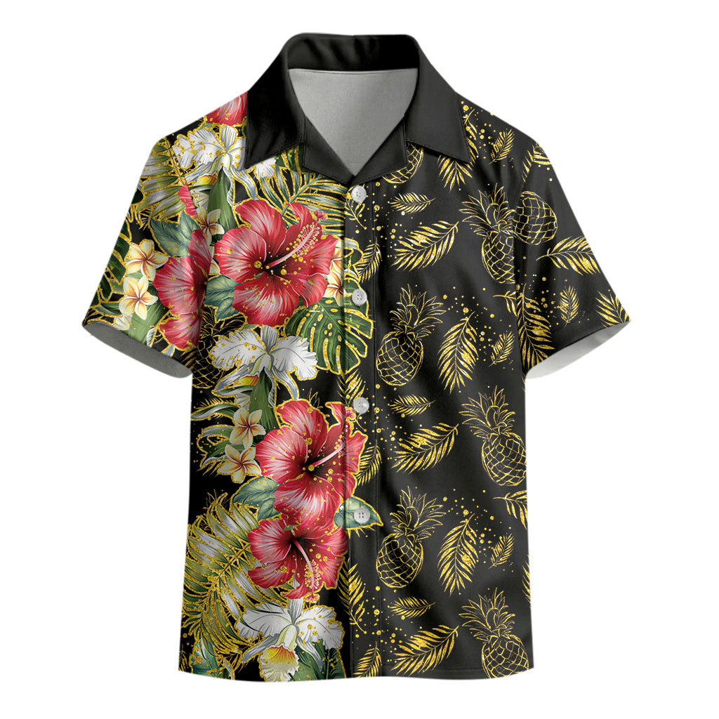 Hawaii Discoverers Day Kid Hawaiian Shirt Tropical Hibiscus Glitter Black LT05 - Polynesian Pride